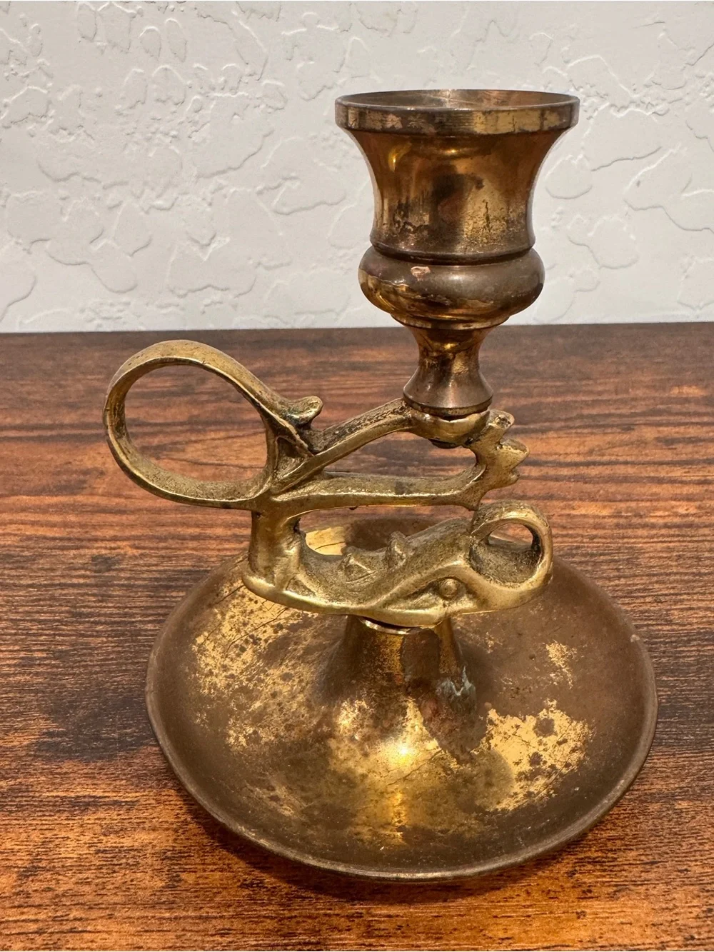 Vintage Dragon Devil Koi Fish Bronze Brass Chamber Candlestick Holder Finger